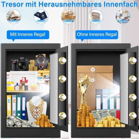 Duży ognioodporny sejf Mejasg 80L z torbą na dokumenty 60 x 40 x 34 cm