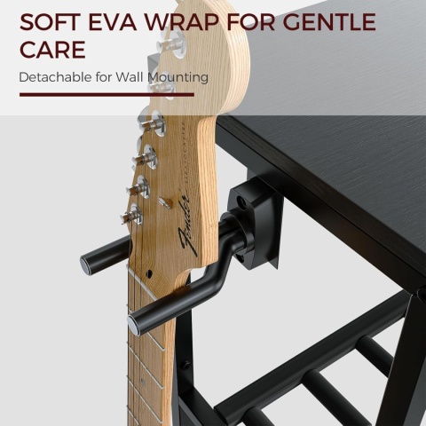 Dwupoziomowy Stojak na Gitarę z Półką metal i drewno