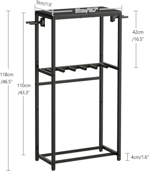 Dwupoziomowy Stojak na Gitarę z Półką metal i drewno