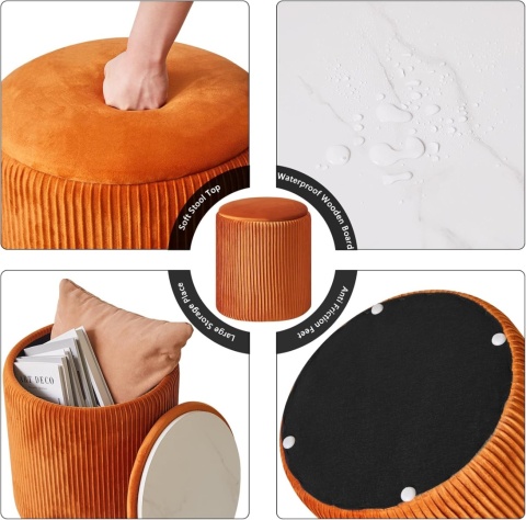 IBUYKE zestaw otomanów, aksamitny nowoczesny wyściełany stolik kawowy, podnóżek