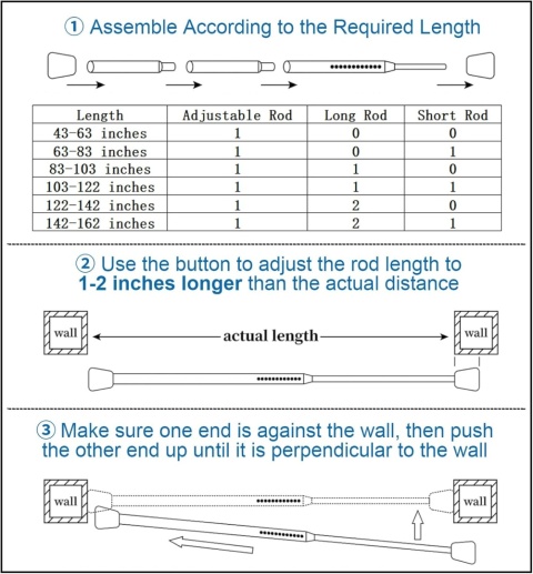 Karnisz, wysuwany drążek teleskopowy, bardzo gruby czarny 310-360 cm