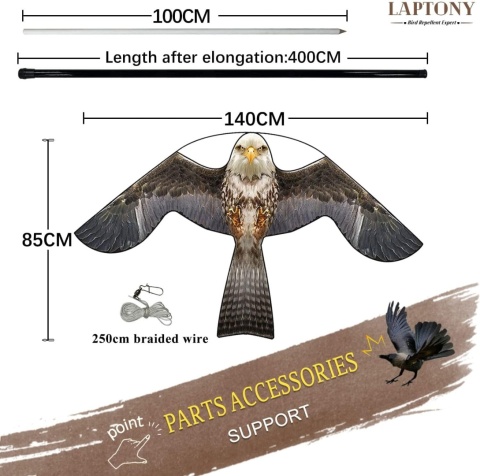 Laptony latawiec strach na wróble ptak do ogrodu pola odstraszacz ptaków