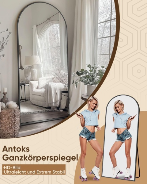 Lustro stojące prostokąt rama metal 163 x 53 cm,