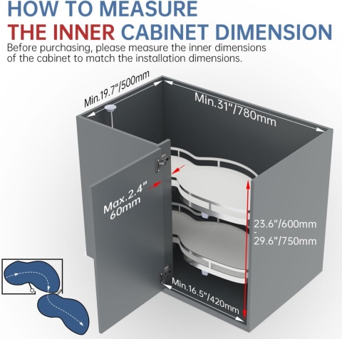 MAGIC CORNER KOSZ WYSUWANY CARGO NAROŻNY PRAWY NERKA HAMULEC DOCIĄG 800 mm