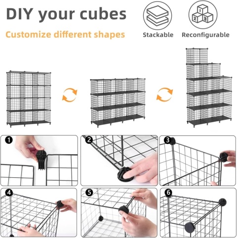 ORGANIZER PÓŁKA MODUŁOWA SZAFKA 12 SZEŚCIANÓW REGAŁ CZARNY AWTATOS R15