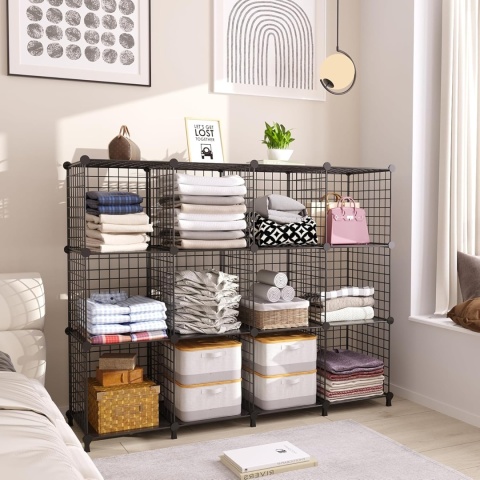 ORGANIZER PÓŁKA MODUŁOWA SZAFKA 12 SZEŚCIANÓW REGAŁ CZARNY AWTATOS R15