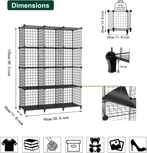 ORGANIZER PÓŁKA MODUŁOWA SZAFKA 12 SZEŚCIANÓW REGAŁ CZARNY AWTATOS R15