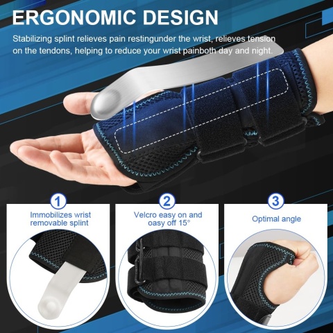 Orteza nadgarstka rozmiar L/XL prawa z 3 metalowymi szynami