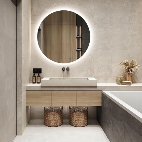 Lustro Łazienkowe GIMBELEN Z Oświetleniem LED Okrągłe Funkcja Pamięci 50 Cm