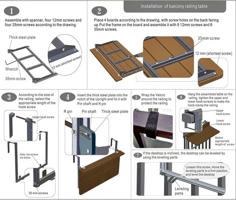 STOLIK BALKONOWY SKŁADANY NA BALKON TARAS BALUSTRADĘ WISZĄCY REGULOWANY