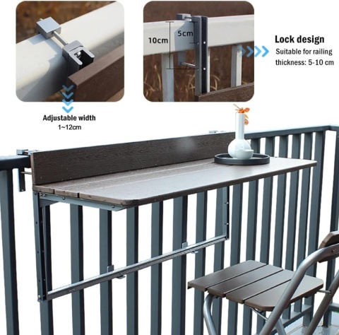 STOLIK BALKONOWY SKŁADANY NA BALKON TARAS BALUSTRADĘ WISZĄCY REGULOWANY