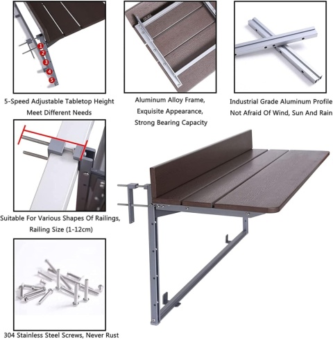STOLIK BALKONOWY SKŁADANY NA BALKON TARAS BALUSTRADĘ WISZĄCY REGULOWANY