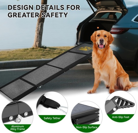 Składana rampa dla psów z dywanikiem antypoślizgowym, 180 x 50 cm, 129 kg