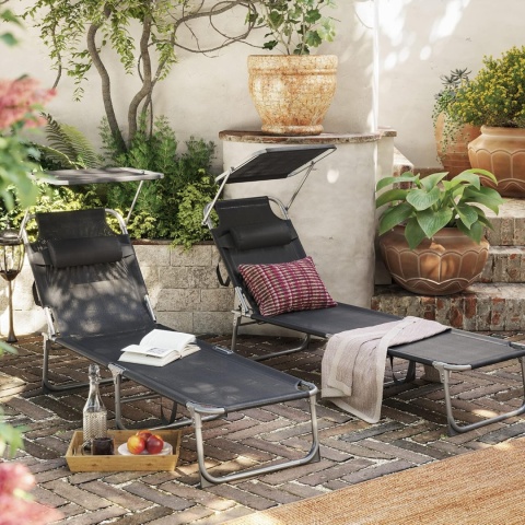 Songmics Leżak z Daszkiem, Szary, 193 x 30 x 62 cm