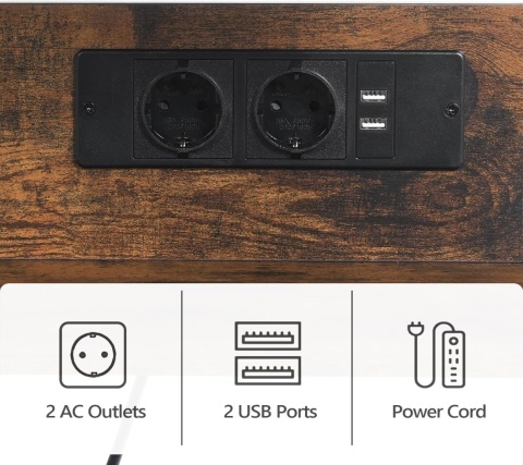 Stół z rolkami, 28 x 42 x 60 cm, 3-stopniowy ze stacją ładującą loft