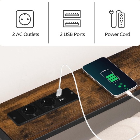 Wąska konsola z gniazdem i portem USB, stolik pomocniczy, zestaw 2 sztuki