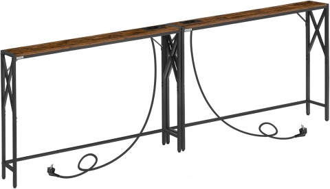 Wąska konsola z gniazdem i portem USB, stolik pomocniczy, zestaw 2 sztuki