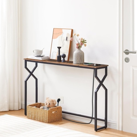 Wąska konsola z gniazdem i portem USB, stolik pomocniczy, 114 cm