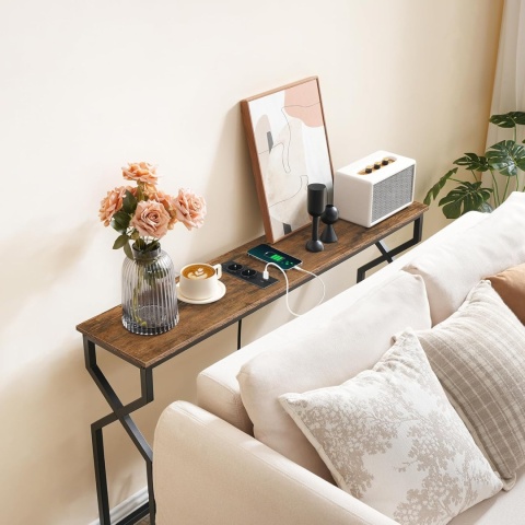 Wąska konsola z gniazdem i portem USB, stolik pomocniczy, 114 cm