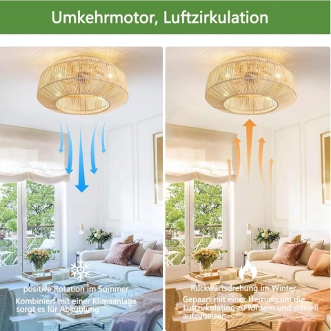 Wentylator sufitowy z oświetleniem rattanowy bambusowy z pilotem 6 prędkości