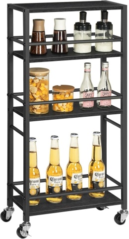 Wózek do serwowania na kółkach, wózek z 4 poziomami drewno i metal