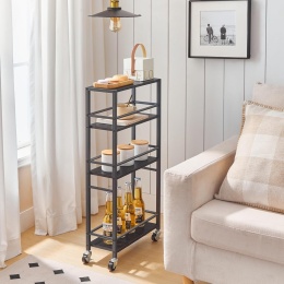 Wózek do serwowania na kółkach, wózek z 4 poziomami drewno i metal