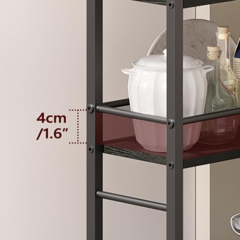 Wózek do serwowania na kółkach, wózek z 4 poziomami drewno i metal