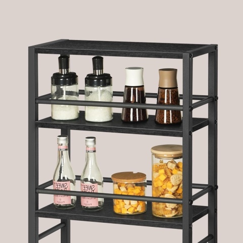 Wózek do serwowania na kółkach, wózek z 4 poziomami drewno i metal