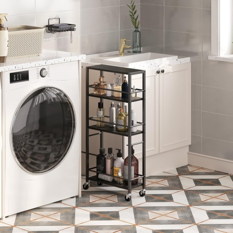 Wózek do serwowania na kółkach, wózek z 4 poziomami drewno i metal