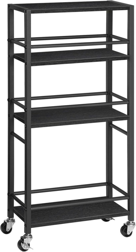 Wózek do serwowania na kółkach, wózek z 4 poziomami drewno i metal