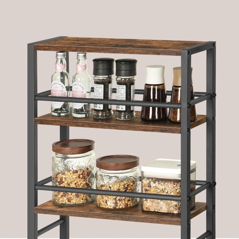 Wózek do serwowania na kółkach, wózek z 4 poziomami drewno i metal