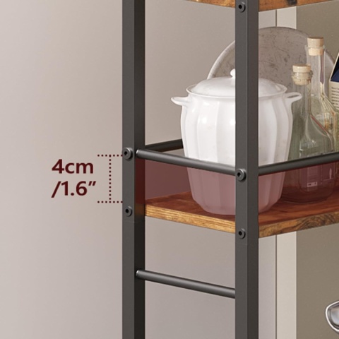 Wózek do serwowania na kółkach, wózek z 4 poziomami drewno i metal