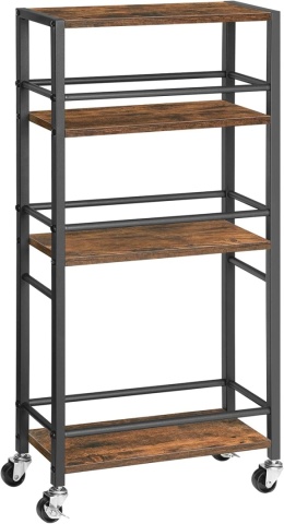 Wózek do serwowania na kółkach, wózek z 4 poziomami drewno i metal