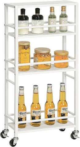 Wózek do serwowania na kółkach, wózek z 4 poziomami drewno i metal