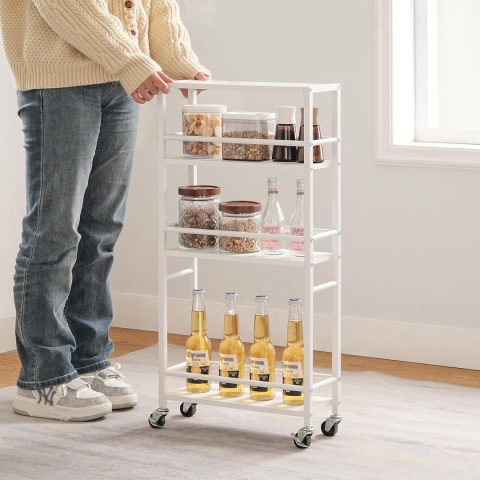 Wózek do serwowania na kółkach, wózek z 4 poziomami drewno i metal