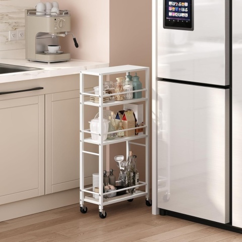 Wózek do serwowania na kółkach, wózek z 4 poziomami drewno i metal