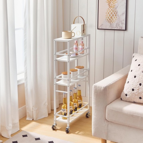 Wózek do serwowania na kółkach, wózek z 4 poziomami drewno i metal