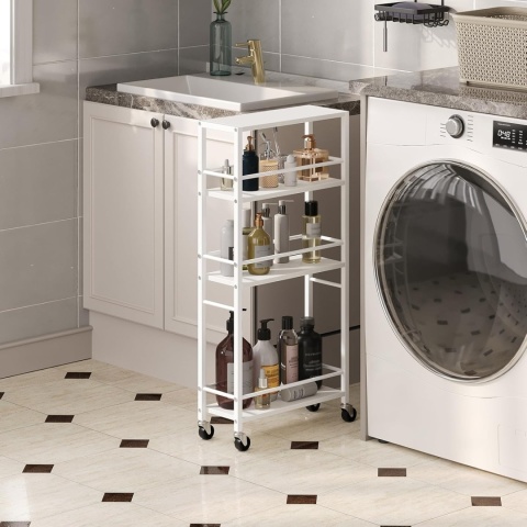 Wózek do serwowania na kółkach, wózek z 4 poziomami drewno i metal