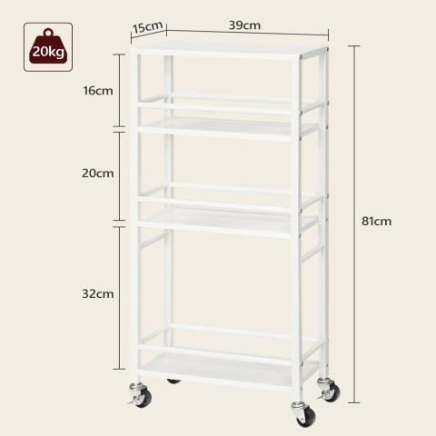 Wózek do serwowania na kółkach, wózek z 4 poziomami drewno i metal