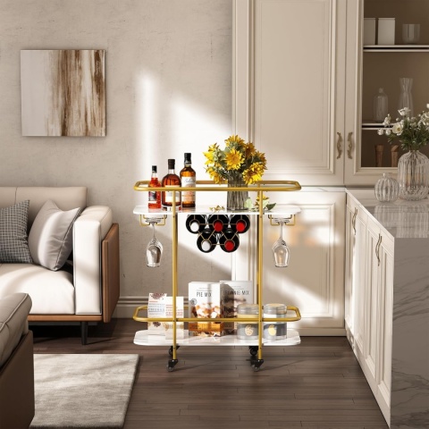 Wózek kuchenny z blatem roboczym, szafką, półkami regał na wino