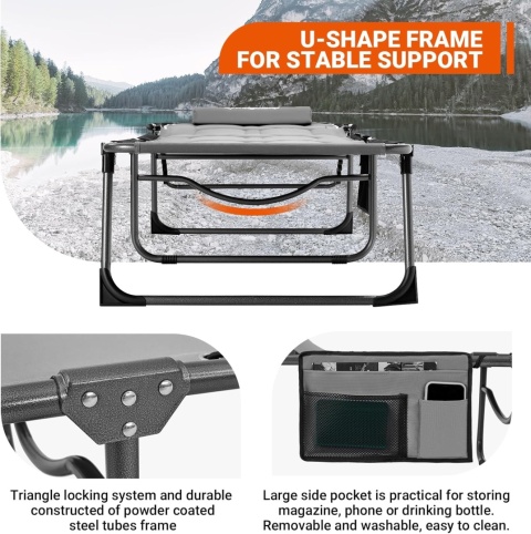 Zestaw 2 leżaków KingCamp składanych z poduszką, 5 pozycji ogrodowe plażowe