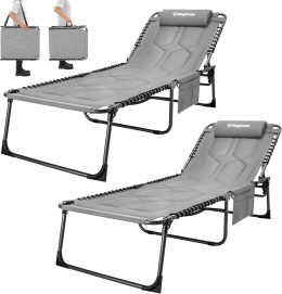 Zestaw 2 leżaków KingCamp składanych z poduszką, 5 pozycji ogrodowe plażowe