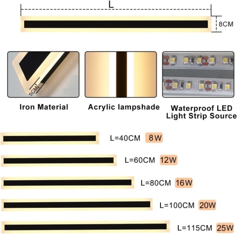 Zewnętrzna Długa Lampa Ścienna LED z Pilotem – 16 W, Ściemnialna 80 cm
