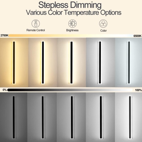 Zewnętrzna Długa Lampa Ścienna LED z Pilotem – 16 W, Ściemnialna 80 cm