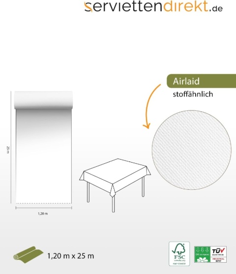 Biały obrus w rolce, obrus na stół, 118 cm x 25 m B2235