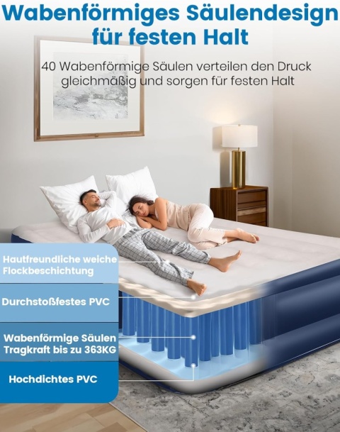 Materac dmuchany z elektryczną pompką 203 x 152 x 46 cm