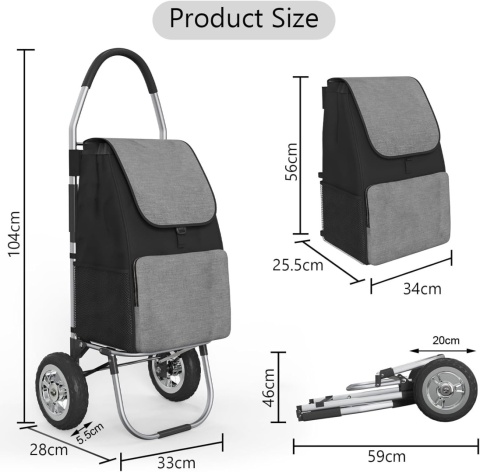 DROMEZ Wózek na zakupy, duże koła, wózek na zakupy, składany, 50 l