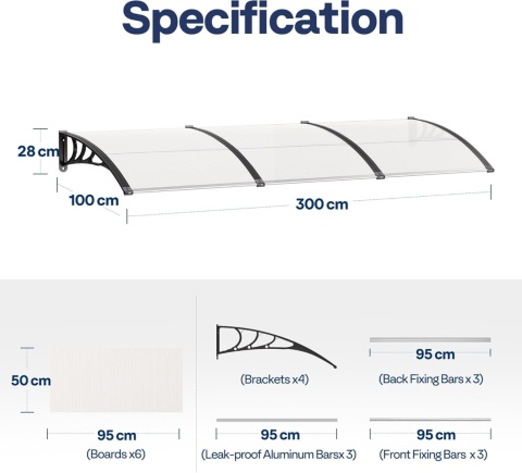 Daszek Nad Drzwi Wejściowe Zadaszenie 300x100 Poliwęglan Alu UV Markiza