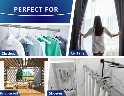 Drążek Karnisz Rozporowy MEISENBERG Szary Bez Wiercenia 110-160 cm 32mm