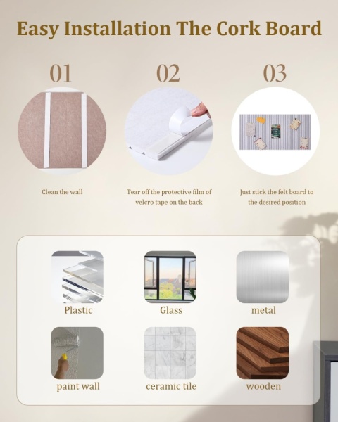 Duża tablica korkowa, 240 x 120 cm, dekoracyjna tablica do przypinania z filcu